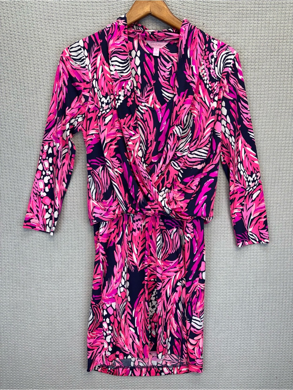 Lilly Pulitzer Felizia Bright Pink Silk Jersey Dress Small Faux Wrap Designer